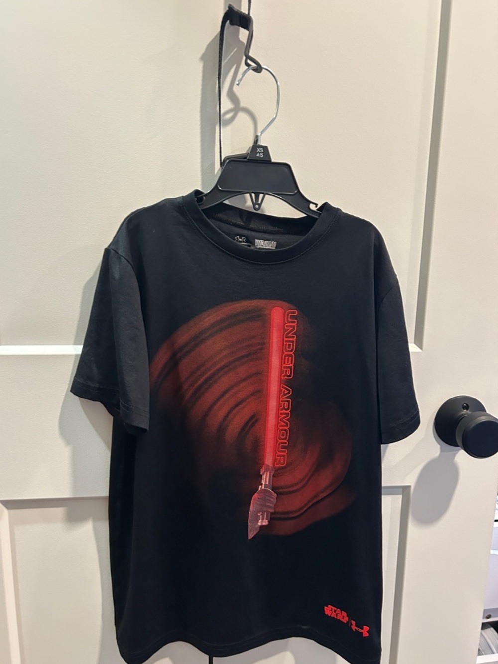 Under Armour Black Tee with Red StarWars Graphic Sword Accent